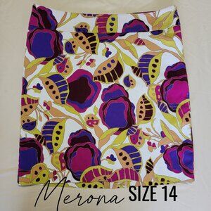 Merona Multicolor Floral Stretch Lined Pencil Skirt Size 14